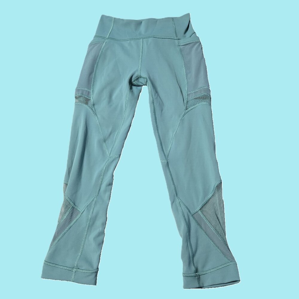 Lululemon Athletica Sz 4 Women Turquoise  Forget The Sweat Crop Capri Leggings